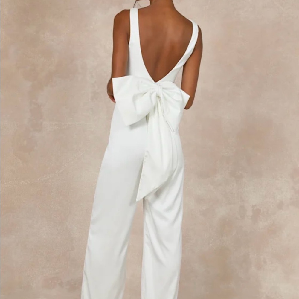 Lulu's White Jumpsuit with Back Bow